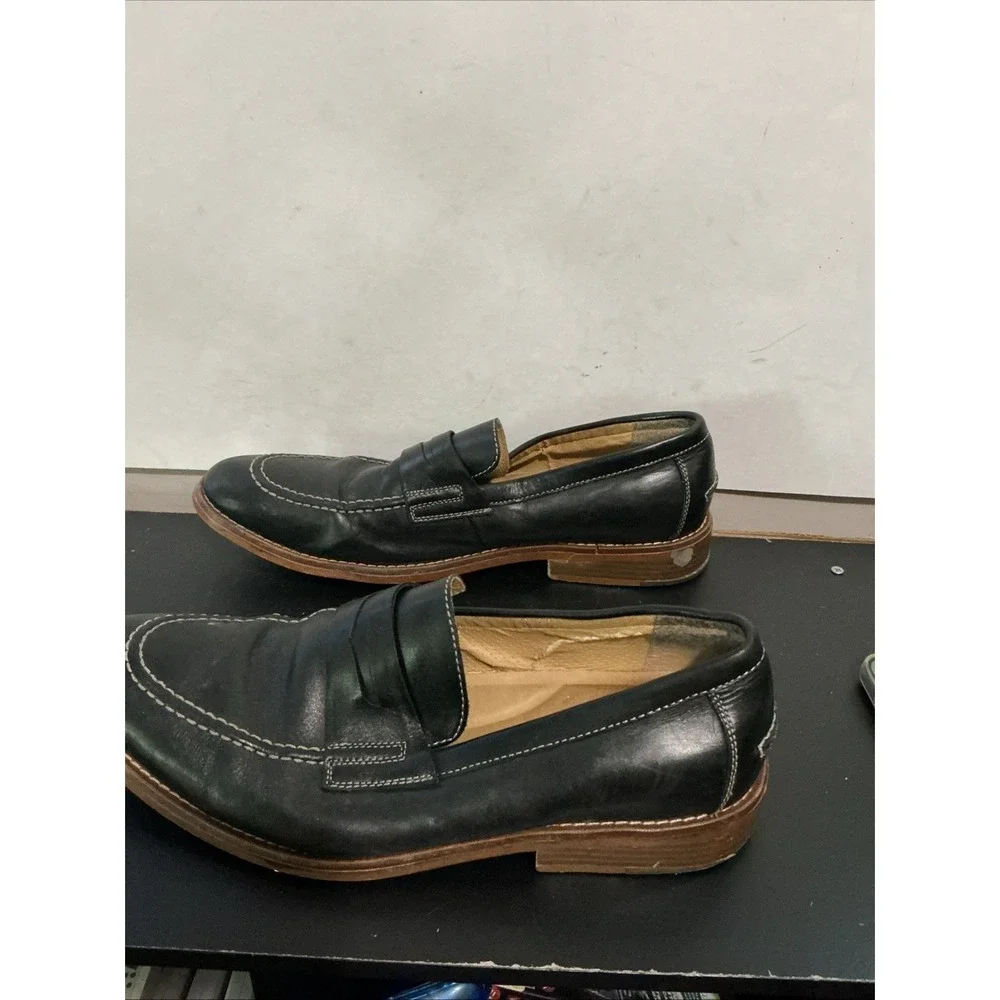 BASS 11 M Men's Shoes Penny Loafers Black Leather Stitch Modern Classic DAMAGED
